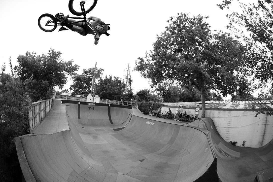 Matty Aquizap riding BMX at the T1 ramp