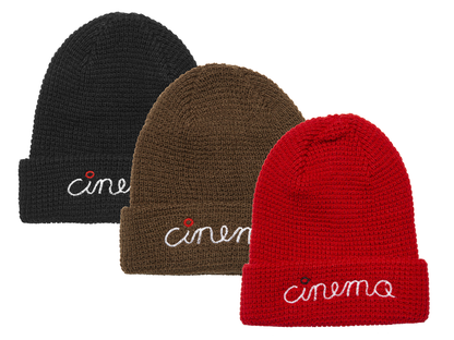 Cinema Stitch Script Waffle Beanie – Brown